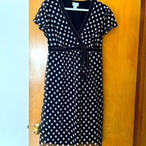 Motherhood Maternity Black Dress with White Polka Dots. Large. MIDI Chiffon